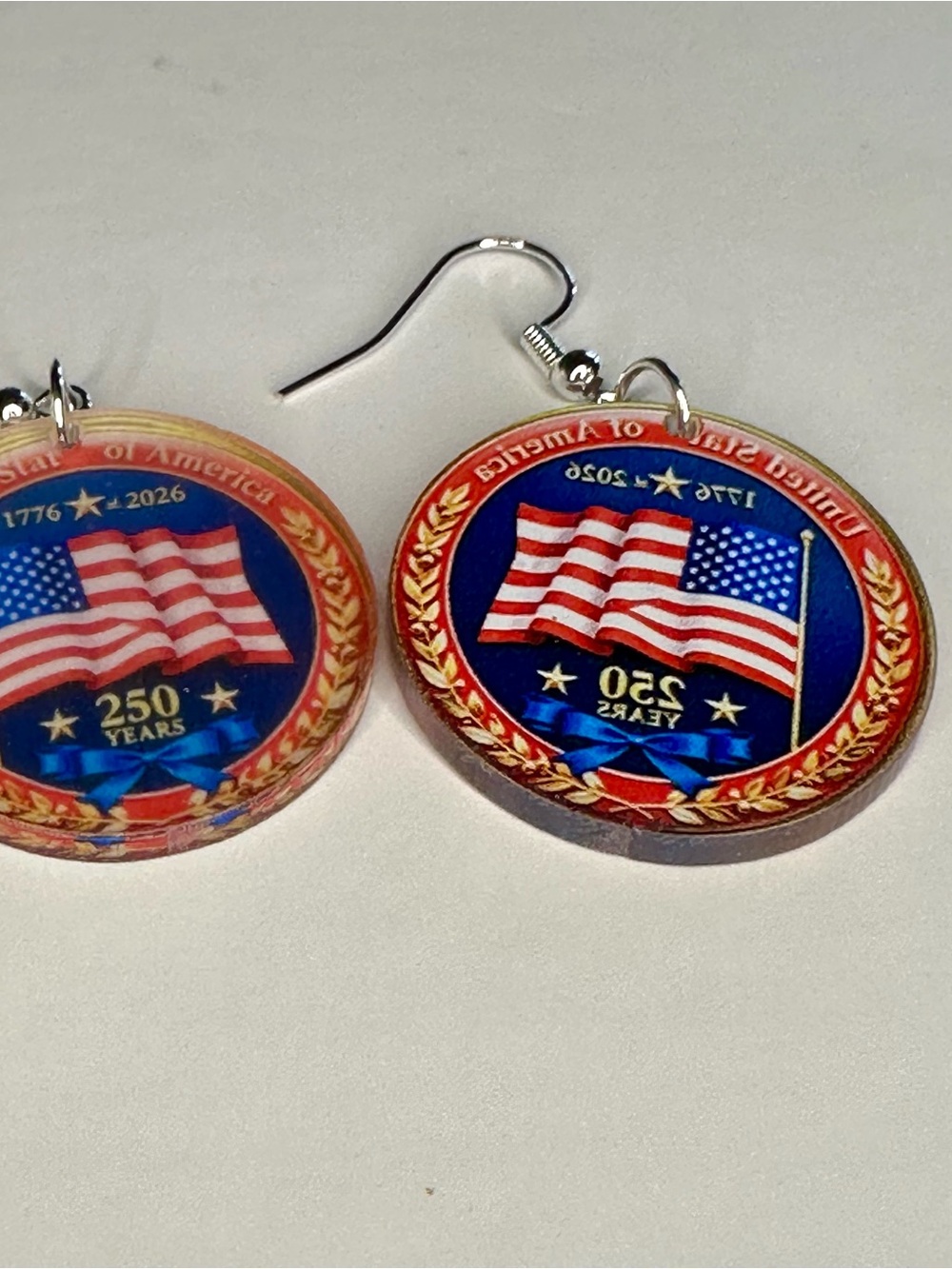 250th Anniversary of the United States Patriotic Flag Earrings - Picture 2 of 7